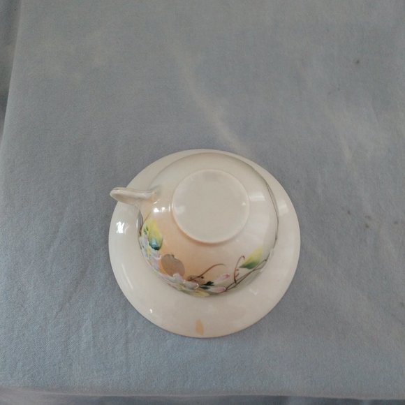 MID CENTURY MODERN JAPAN GREEN STAMP FLORAL TEA CUP SET JAPANESE BLOSSOMS - Picture 9 of 16